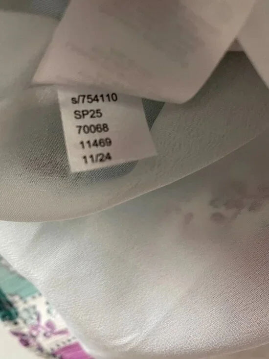 Loft Womens Multicolor Floral Stripe Scalloped Neck Peasant Blouse Top Size XL - Picture 6 of 10